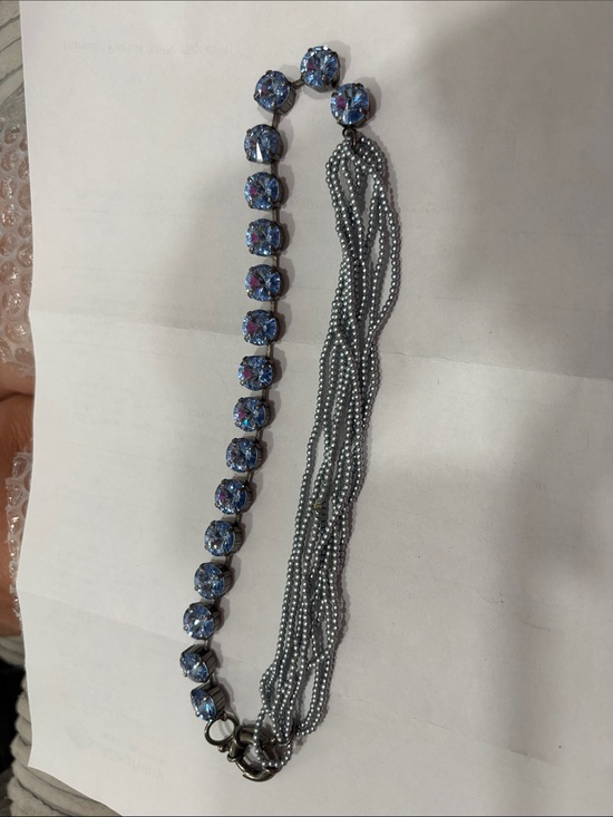 Sabika Jewelry - Sabika Blue Crystal Strand with Gunmetal Multi-Strand Chains